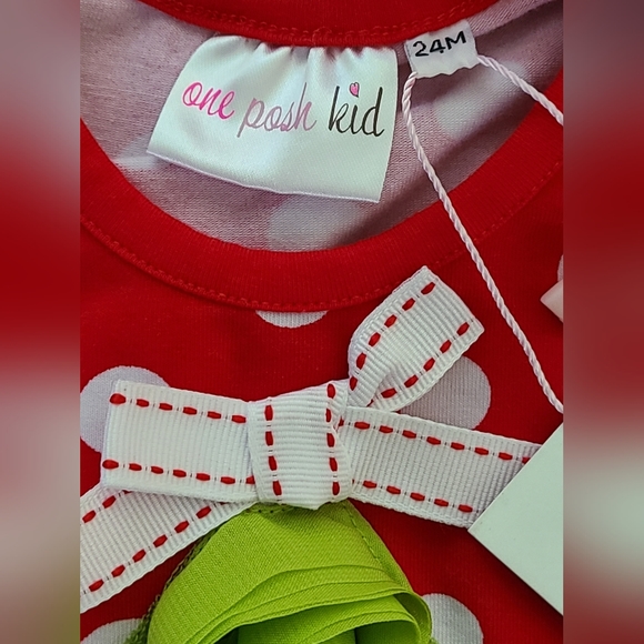 NWT- One Posh Kid- Girl's Christmas SL Red White Polka Dot Set, Sz 24 M - Picture 3 of 6